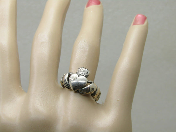 Vintage Sterling Silver Claddagh Ring, Size 8, 3.69 Gr., 13mm wide