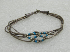 Vintage Southwestern Liquid Silver Turquoise Bracelet, 6 Stands, 7"