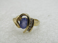 18kt Tanzanite Diamond ring, Sz. 5.5, Art Deco to Mod Themed, Signed SGS,