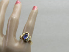 18kt Tanzanite Diamond ring, Sz. 5.5, Art Deco to Mod Themed, Signed SGS,