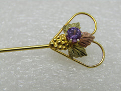 Vintage Sterling 10kt  Black Hills Gold Stick Pin, Purple Sapphire, 2", Landstrom's In Box