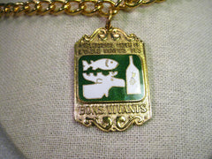 Vintage International Order of L'Ordre Mondial Des Bons Vivants Heavy Curb Linked Necklace with Enameled Pendant