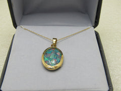 14kt Mosaic Opal Necklace, Onyx Background, 18", 2.72 Grams, Signed Keia