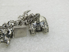 Vintage Sterling Silver Charm Bracelet, 7", Elco, 7mm Double Link, 12 Charms