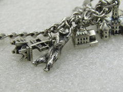 Vintage Sterling Silver Charm Bracelet, 7", Elco, 7mm Double Link, 12 Charms