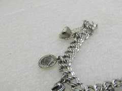 Vintage Sterling Silver Charm Bracelet, 7", Elco, 7mm Double Link, 12 Charms