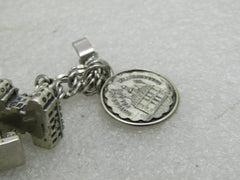 Vintage Sterling Silver Charm Bracelet, 7", Elco, 7mm Double Link, 12 Charms