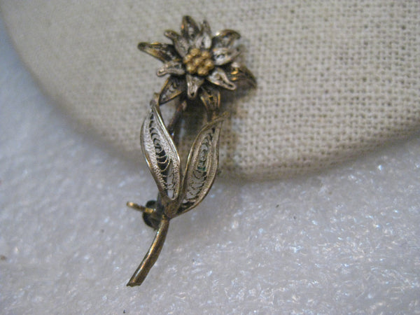 Vintage Art Nouveau Flower Brooch, Two Tone Gold Sterling Silver Vermeil 2024