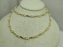Vintage Faux Pearl Cluster Gold Link Necklace, 28", 1980's