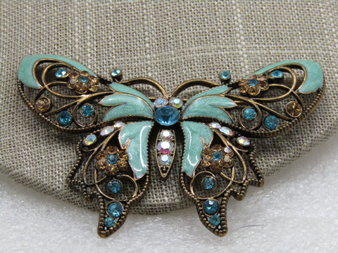 Vintage Enameled Rhinestone Butterfly Brooch, Nina Rici