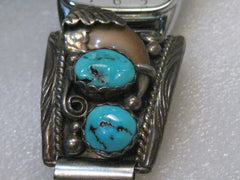Southwestern Sterling Silver Men's Turquoise Watch Tips & Claws, Timex Watch, Heavy
