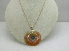 Vintage 14kt Two-Tone Jade Disc Necklace, 20", Signed Baroness