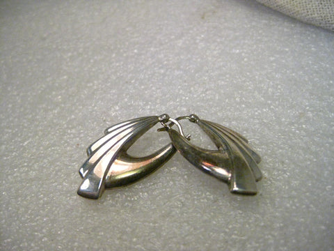 Vintage Sterling Silver Pierced Earrings Art Deco/Geometric/Southwestern Design, Hinged Post,  1.25"