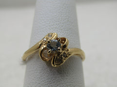 10kt Aquamarine & Diamond Ring, Art Deco Themed, Size 6.5