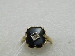 Vintage 10kt Black Onyx Art Deco Themed Ring, Sz. 7.5