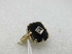 Vintage 10kt Black Onyx Art Deco Themed Ring, Sz. 7.5