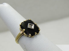 Vintage 10kt Black Onyx Art Deco Themed Ring, Sz. 7.5