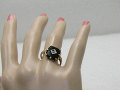 Vintage 10kt Black Onyx Art Deco Themed Ring, Sz. 7.5