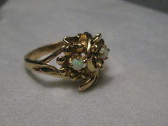 Vintage 14kt Opal Ring, Floral Setting, 1960's, sz. 5.75, 5.42 grams