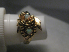 Vintage 14kt Opal Ring, Floral Setting, 1960's, sz. 5.75, 5.42 grams