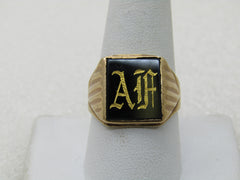 Vintage 10kt Men's Onyx Monogrammed Ring, AF, Sz. 10.5, 1950's-1960's