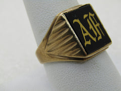 Vintage 10kt Men's Onyx Monogrammed Ring, AF, Sz. 10.5, 1950's-1960's