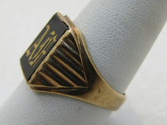 Vintage 10kt Men's Onyx Monogrammed Ring, AF, Sz. 10.5, 1950's-1960's