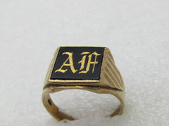 Vintage 10kt Men's Onyx Monogrammed Ring, AF, Sz. 10.5, 1950's-1960's
