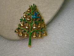 Vintage Gold Tone Enameled Partridge in a Pear Tree Enameled Brooch, signed Cadoro, Mid-Century