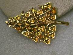 Vintage Gold Tone Enameled Partridge in a Pear Tree Enameled Brooch, signed Cadoro, Mid-Century