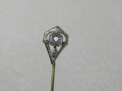 Vintage Art Deco Platinum/14k Filigree Diamond Stick Pin, .10 CTW