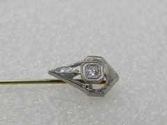 Vintage Art Deco Platinum/14k Filigree Diamond Stick Pin, .10 CTW