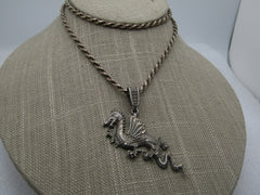 Vintage Sterling Silver Dragon Necklace, 23.5" Rope Chain, Signed 1ofaKind, 1980's-1990's.