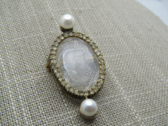 Vintage Reverse Cameo in Glass/Crystal Brooch, , Rhinestones & Faux Pearls, 1960's-1970's