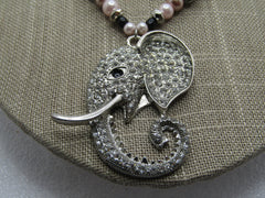 Rhinestone Elephant Double Strand Pink Pearl Necklace, 1990's-2000's, 14.75
