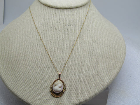 Vintage 10kt Cameo Necklace, 18", Rose &amp; Yellow Gold, Italy, 18", 1930's-1940's