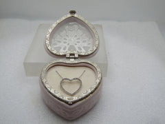 Vintage 10kt Diamond Heart Necklace in Hinged Heart Trinket Box, 19"