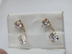 14kt CZ Curved Illusion Earrings, Pierced, Ross &amp; Simon, 1990's-2000's in original box