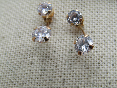 14kt CZ Curved Illusion Earrings, Pierced, Ross &amp; Simon, 1990's-2000's in original box