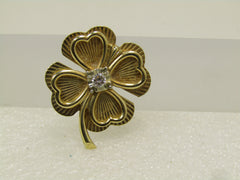 Vintage 14k Diamond Four-Leaf Clover Brooch, 1960's-1970's, Signed
