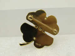 Vintage 14k Diamond Four-Leaf Clover Brooch, 1960's-1970's, Signed