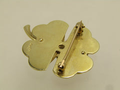 Vintage 14k Diamond Four-Leaf Clover Brooch, 1960's-1970's, Signed
