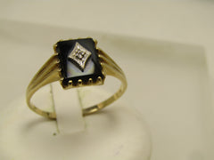 Vintage 10kt Onyx &amp; Diamond Ring, Sz. 12, 1960's-1970's