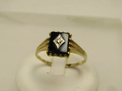 Vintage 10kt Onyx &amp; Diamond Ring, Sz. 12, 1960's-1970's