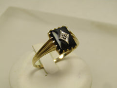 Vintage 10kt Onyx &amp; Diamond Ring, Sz. 12, 1960's-1970's