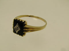 Vintage 10kt Onyx &amp; Diamond Ring, Sz. 12, 1960's-1970's