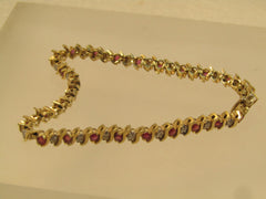 Vintage 14kt Ruby &amp; Diamond Tennis Bracelet, 7.25", Signed, 1980's