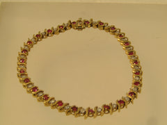 Vintage 14kt Ruby &amp; Diamond Tennis Bracelet, 7.25", Signed, 1980's