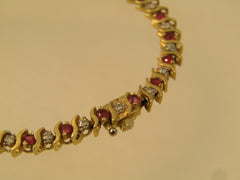 Vintage 14kt Ruby &amp; Diamond Tennis Bracelet, 7.25", Signed, 1980's