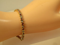 Vintage 14kt Ruby &amp; Diamond Tennis Bracelet, 7.25", Signed, 1980's